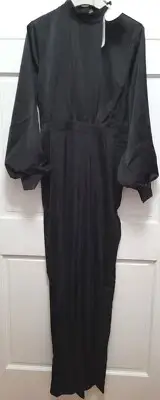 Boohoo High Neck Balloon Sleeve Wide Leg Jumpsuit - Black - US Size 10
