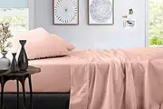 True Luxury 1000-Thread-Count 100% Egyptian Cotton Bed Sheets, 4-Pc Queen Blush Sheet Set, Single Ply Long-Staple Yarns, Sateen Weave, Fits Mattress Upto 18'' Deep Pocket