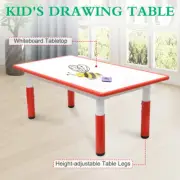 120x60cm Rectangle Red Children Kids Whiteboard Drawing Adjustable Table Desk