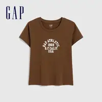 在飛比找momo購物網優惠-【GAP】女裝 Logo刺繡短袖T恤-棕色(659467)