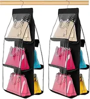 Geboor Hanging Handbag Organizer Dust-Proof Storage Holder Bag Wardrobe Closet for Purse Clutch with 6 Larger Pockets Black