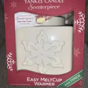 YANKEE CANDLE Snowflake SCENTERPIECE EASY MELTCUP WARMER Timer LED Ivory In Box