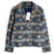 RRL Double RL French Terry Shirt Jacket Ralph Lauren Native Pattern Size 3 New