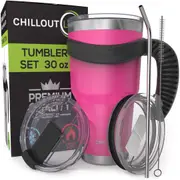Chillout Life Stainless Steel Tumbler with Handle - Hot Pink For Unisex 6 x 30 oz Tumbler