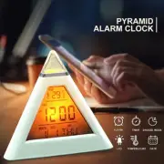 Alarm Clock Pyramid 7 LED Color Changing Timer Night Light Temperature Date