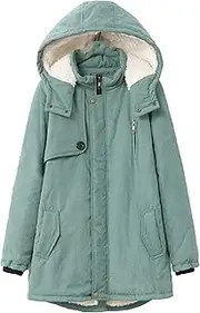 [Qolkmuiy-GJ] Women Fleece Lined Hooded Coat Winter Soft Comfy Zip Up Button Outwear Thicken Inner Lamb Wool Jacket With Hood