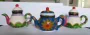 3 Vintage Hinged Tea Pot Trinket Boxes