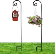 Hicarer 2 Pcs Shepherds Hooks for Outdoor 48 Inch 1/3 Inch Thick Metal Curled Garden Hooks Adjustable Bird Feeder Pole for Hanging Lanterns Plant Baskets Mason Jars Solar Lights Wedding Decor
