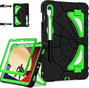 Nitupai Galaxy Tab S9 FE Case 10.9 Inch/Galaxy Tab S9 Case 11 Inch, Kids Friendly Shockproof Case with Screen Protector Shoulder Strap for Samsung S9 FE / S9 Tablet 2023 Release, Black Green