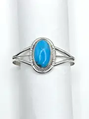Sterling Silver Kingman Turquoise Bracelet Large Oval Dave Skeets Navajo