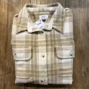 NEW AMERICAN EAGLE PLAID FLEECE LOVE SHACKET X-L CREAN TAN GRAY PINK WOMENS