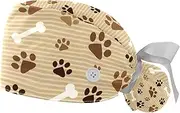 [WOSHJIUK] Working Hat 2 Pack Scrub Caps for Women,Cute Animal Dog paw Pattern,Tie Back Cap Adjustable Scrub Hat