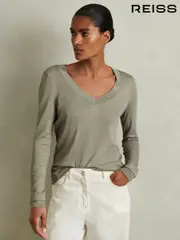 Reiss Sage Brady Jersey V-Neck Top (AA4576) | $135