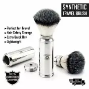 Men's Travel Shaving Brush With Synthetic Bristle & Stainless Steel Handle