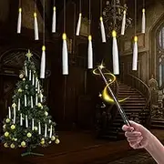Halloween Floating Candles,12Pack Magic Hanging Candles with Wand Remote, LED Floating Candle Lights with Ceiling Flameless Candles for Halloween, Christmas,Wedding, and Birthday Party Decorations