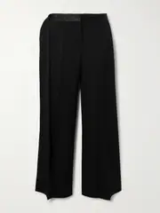 [Victoria Beckham] Victoria Beckham - Gigi Satin-trimmed Crepe Straight-leg Pants - Black - UK 14 UK 14 Black