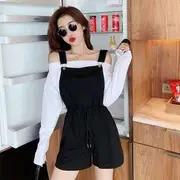 Off Shoulder Plain Top / Plain Lace Up Jumpsuit Gray Jumpsuit - M