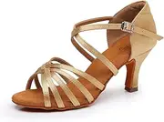 [Rosefinch] Women's Satin Latin Dance Shoes Professional Ballroom Salsa Practice Performance Dancing Shoes