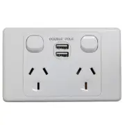 Double 10Amp Powerpoint / GPO Outlet - WITH DOUBLE USB - DOUBLE POLE