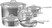[Mauviel] M'ELITE Hammered 5-Ply 10-Piece Cookware Set With Cast Stainless Steel Handles And Curved Lid