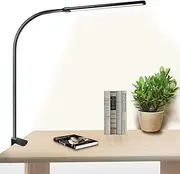 RINGSUN LED Desk Lamp with Clamp, Large Table Lamp Clip-on, Eye-Caring Study Lamp, Dimmable Desk Light with USB Adapter for Home Office Bedside, Black