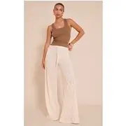 Cream Textured Crochet Drawstring Pants, Cream