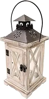 [Auto-plaza] Vintage Wooden Decorative Lantern Candle Holder Rustic Farmhouse Wedding Centerpiece Lantern for Table Mantle Wall Hanging Display Party Home Decor Indoor Outdoor X'Mas (Style B)