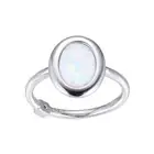 ELLE Mirage Collection Sterling Silver Ring 10mmx7mm Bezel Set Lab-Created Opal