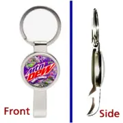 Mt Mtn Dew Purple Thunder Pendant or Keychain silver tone secret bottle opener