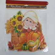 Vintage Harvest Thanksgiving Pumpkins Static Cling Window Sticker w/ Glitter