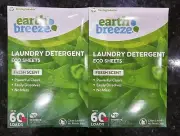 Earth Breeze Laundry Detergent Sheets FRESH SCENT Lot of 2 60 Loads Per Pack 120