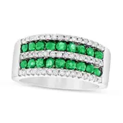 Emerald and 0.38 CT. T.W. Natural Diamond Multi-Row Band in Solid 14K White Gold