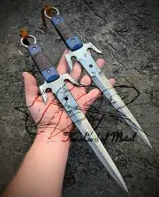 UBR CUSTOM HANDMADE HIGH CARBON STEEL SAI DAGGER KNIFE WITH LEATHER SHEATH