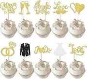 SYKYCTCY 30 Pack Bride to Be Cupcake Toppers Gold Glitter I Do Love Heart Ring Miss To Mrs Cupcake Picks Bridal Shower Cake Decorations for Wedding Engagement Bachelorette Party Supplies (Gold)