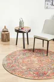 Abode Rug Culture Crimson Multi Vintage Look Aztec Round Rug