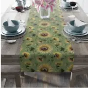 Green Sunflower Table Runner | Sunflower Home Decor | Fall Dining Table Decor