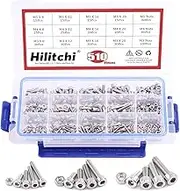 Hilitchi 510pcs M3 M4 M5 Stainless Steel Hex Socket Head Cap Bolts Screws Nuts Assortment Kit - 304 Stainless Steel (Hex Socket)
