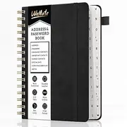 WEMATE Spiral Address Book with Alphabetical Tabs, Leather Password Book, Address Organiser, Phone Notebook, Diary, Keep Contacts Safe, Hardcover, Large Print, for Seniors, Home Office, 5.8 × 8.2
