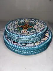 TL Mulino New York Turquoise Floral Medallion MELAMINE 9” & 11” Plates Set Of 8
