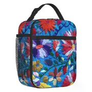 i5880 Red White Mexican Flowers Insulated Lunch Tote Bag Textile Floral Art Portable Cooler Thermal Bento Box School swg5112