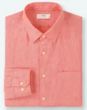 UNIQLO Men's 100% Premium French Linen 2019 Long-Sleeve Shirt L PINK (12) *NWT*