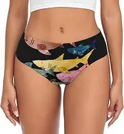 [SAAKE] Colorful Fish Print Women's Briefs XS S M L XL XXL 3XL 4XL Plus Size Briefs Bikini Ladies Underpants, Black, Medium