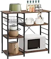 Kitchen Bakers Rack Coffee Bar Table Storage Shelf Cabinet Microwave Stand Dining Utility Organiser Unit for Cutlery Pots Pans with Pull Out Basket