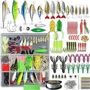 Fishing Lures,368Pcs Fishing Lures Tackle Accessories Kit with Tackle Box,Fishing Bait Equipment,Fishing Stuff Included Gear,Crankbait,Soft Worm,Topwater,Hooks for Bass Trout Crappie