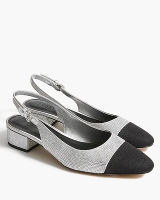 New J.Crew Silver Rhinestone Low-heel Slingbacks Shoes Women Sz 71/2 Holiday
