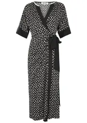 Diane Von Furstenberg Dorothea Printed Jersey Midi Wrap Dress - Black - M (UK12 / M) M (UK12 / M)