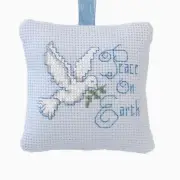 Peace On Earth Cross Stitch Christmas Ornament Dove, Olive Branch, Blue Finished