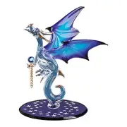 Dragon & Stars Glass Figurine, Blue Wings, Handmade Dragon Statue