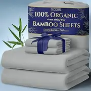 DECOLURE 100% Organic Viscose Derived from Bamboo Sheets King Size 4pcs - Ultra Soft & Luxuriously Cooling, 17" Deep Pocket, Double Stitching, Perfect for Hot Sleepers - King Bed Sheets (Light Grey)