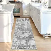 JURLEA Hallway Runner Rug Non-Slip Carpet Runner for Hallways Kitchen Living Room No Shedding Washable Lightweight Long Runners Rug (Cream/Grey, 60 x 180 cm)